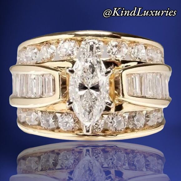 ❤️126❤️ HOST PICK Spectacular 14k Marquis Diamond Wedding Engagement Band Ring - Picture 8 of 14